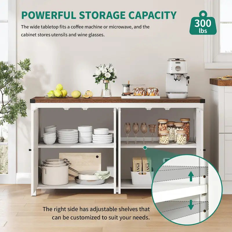 Moasis Mobile da Credenza da Cucina con Quattro Ante da 55 pollici in Stile Farmhouse