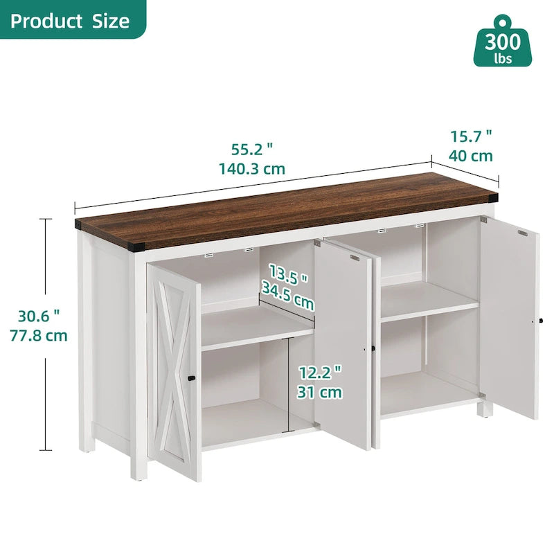 Moasis Mobile da Credenza da Cucina con Quattro Ante da 55 pollici in Stile Farmhouse
