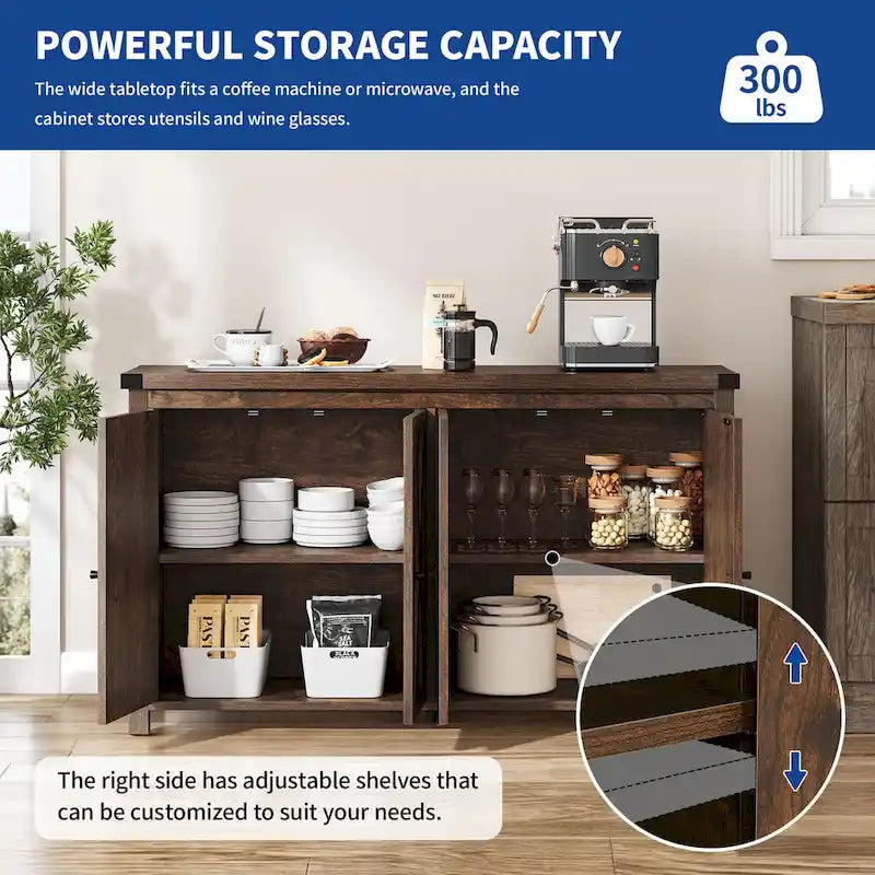 Moasis Mobile da Credenza da Cucina con Quattro Ante da 55 pollici in Stile Farmhouse