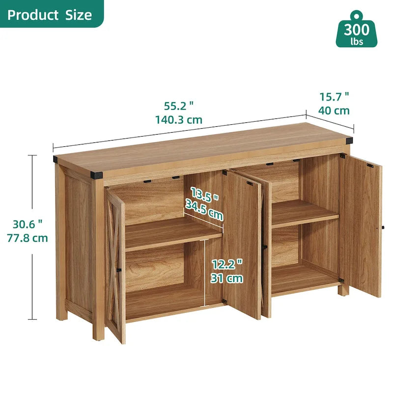 Moasis Mobile da Credenza da Cucina con Quattro Ante da 55 pollici in Stile Farmhouse