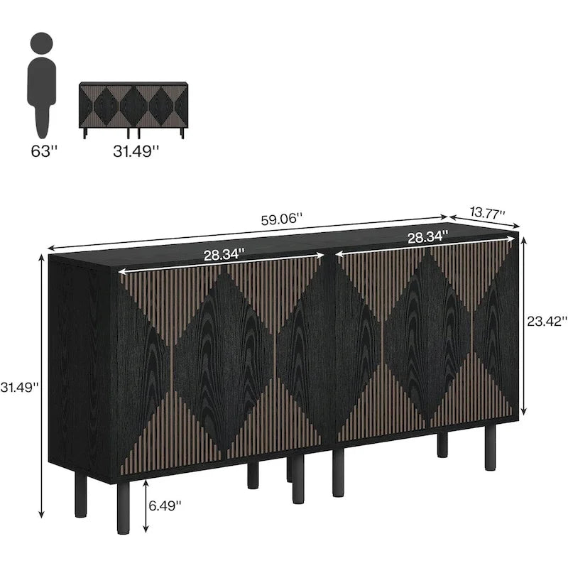 Mobile credenza a buffet da 58 pollici con ante, mobiletto indipendente