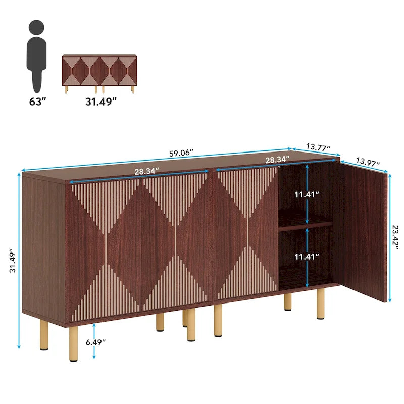 Mobile credenza a buffet da 58 pollici con ante, mobiletto indipendente
