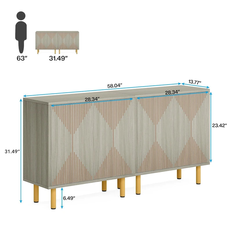 Mobile credenza a buffet da 58 pollici con ante, mobiletto indipendente