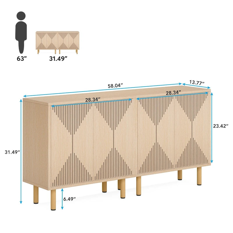 Mobile credenza a buffet da 58 pollici con ante, mobiletto indipendente