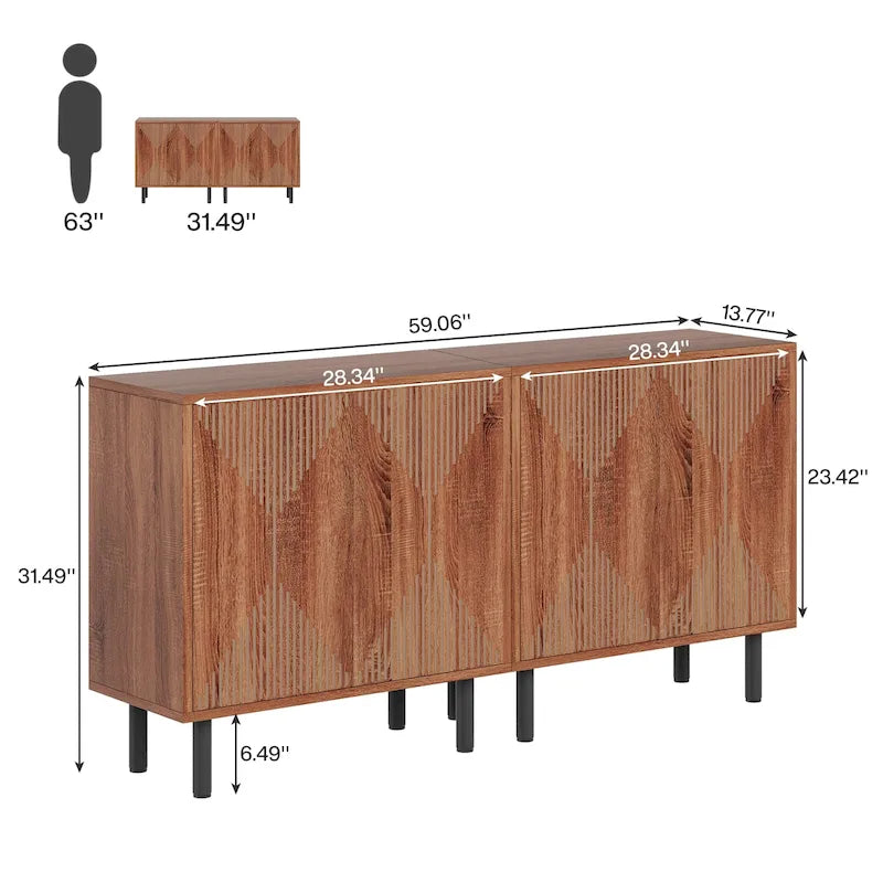 Mobile credenza a buffet da 58 pollici con ante, mobiletto indipendente