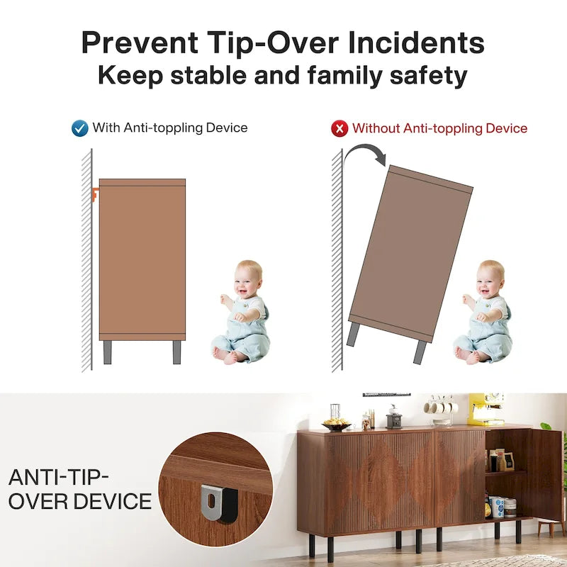 Mobile credenza a buffet da 58 pollici con ante, mobiletto indipendente