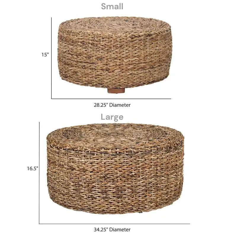 Tavolino/Pouf rotondo in abaca naturale intrecciato a mano di East at Main