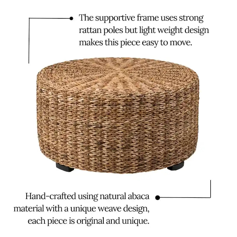 Tavolino/Pouf rotondo in abaca naturale intrecciato a mano di East at Main