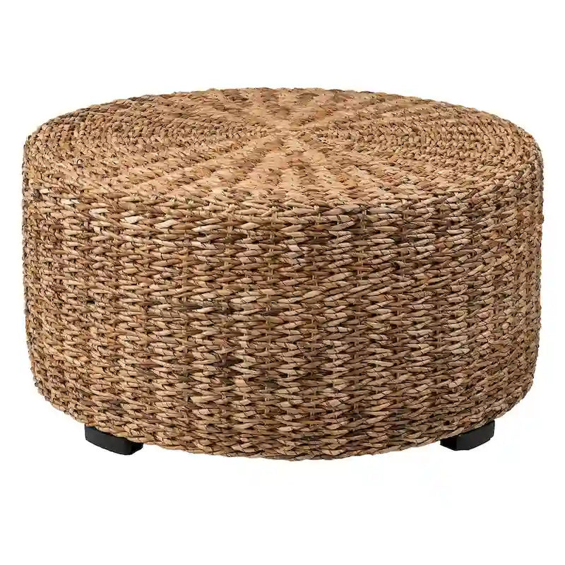 Tavolino/Pouf rotondo in abaca naturale intrecciato a mano di East at Main