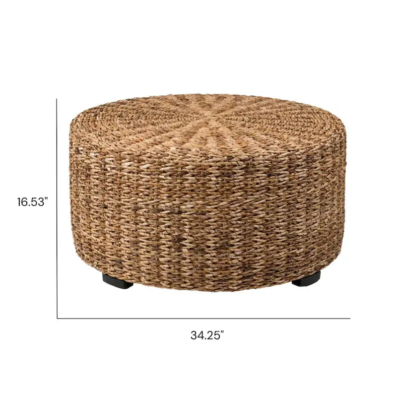 Tavolino/Pouf rotondo in abaca naturale intrecciato a mano di East at Main