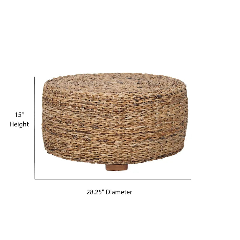 Tavolino/Pouf rotondo in abaca naturale intrecciato a mano di East at Main