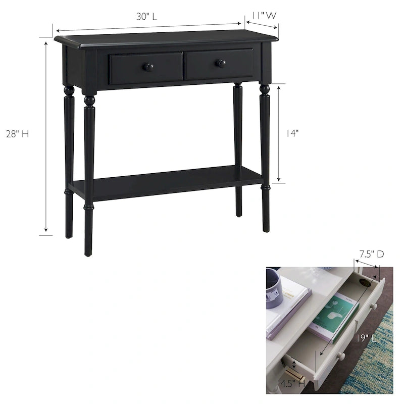 Leick Home Tavolino Consolle Stretto da Ingresso o Divano con Un Cassetto, Stile Costiero