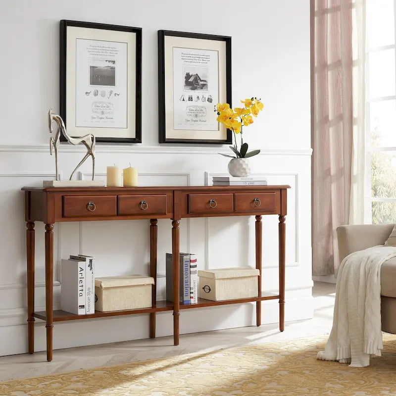 Leick Home Tavolino Consolle Stretto da Ingresso o Divano con Un Cassetto, Stile Costiero