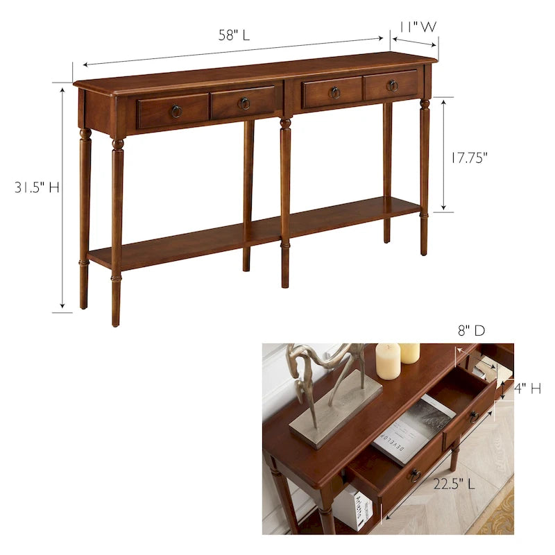 Leick Home Tavolino Consolle Stretto da Ingresso o Divano con Un Cassetto, Stile Costiero