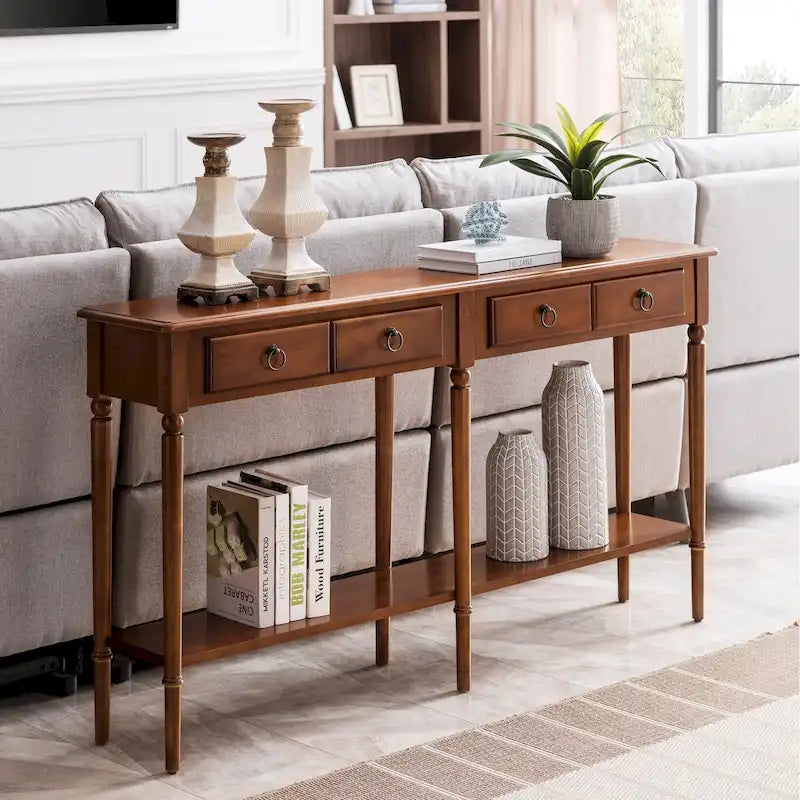 Leick Home Tavolino Consolle Stretto da Ingresso o Divano con Un Cassetto, Stile Costiero