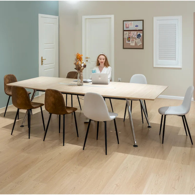 Lot de 4 chaises de salle à manger en daim avec pieds en métal noir