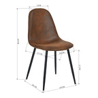 Lot de 4 chaises de salle à manger en daim avec pieds en métal noir