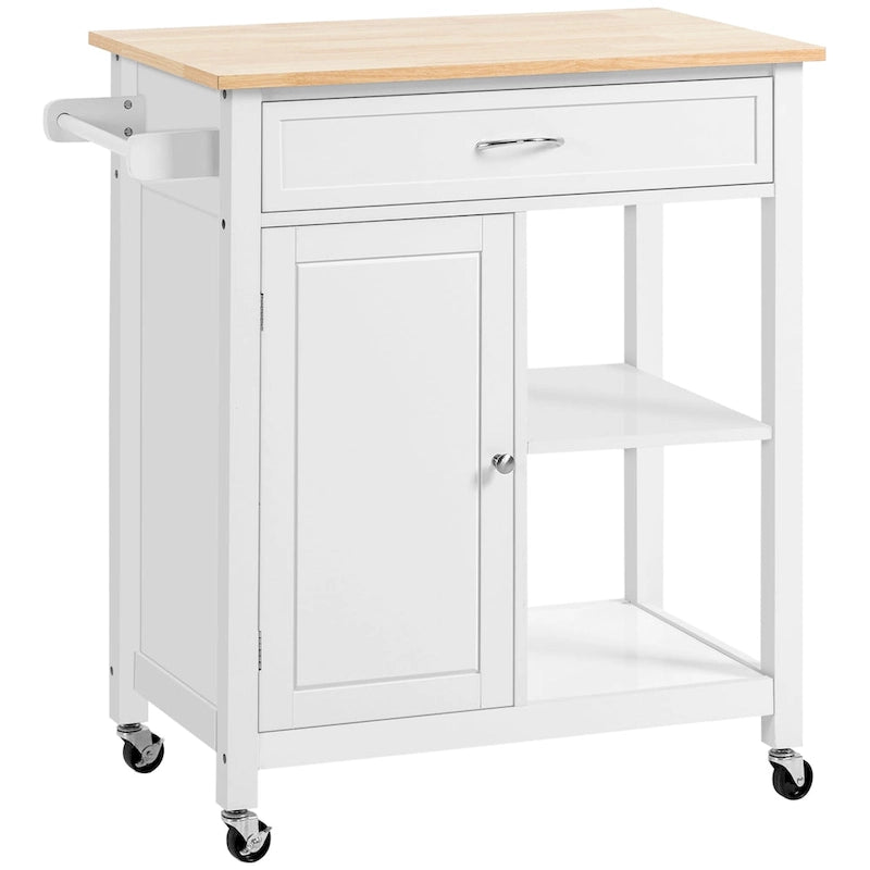 HOMCOM Chariot de cuisine, desserte à roulettes avec plateau en bois, étagère ouverte et tiroir de rangement pour salle à manger, cuisine