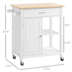 HOMCOM Chariot de cuisine, desserte à roulettes avec plateau en bois, étagère ouverte et tiroir de rangement pour salle à manger, cuisine
