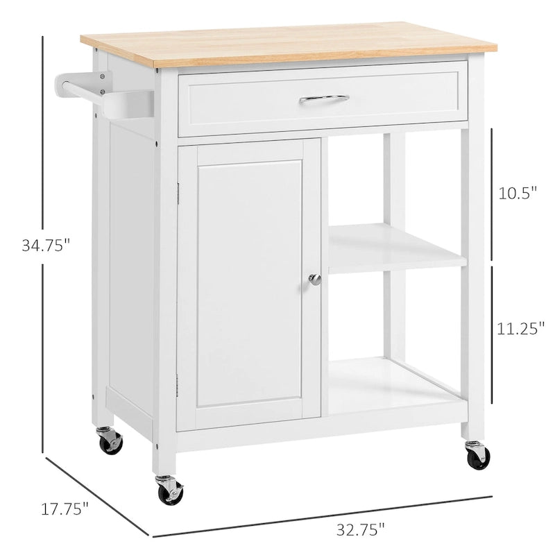 HOMCOM Chariot de cuisine, desserte à roulettes avec plateau en bois, étagère ouverte et tiroir de rangement pour salle à manger, cuisine