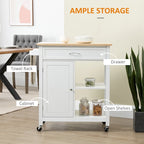 HOMCOM Chariot de cuisine, desserte à roulettes avec plateau en bois, étagère ouverte et tiroir de rangement pour salle à manger, cuisine