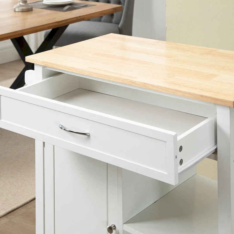 HOMCOM Chariot de cuisine, desserte à roulettes avec plateau en bois, étagère ouverte et tiroir de rangement pour salle à manger, cuisine