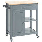 HOMCOM Chariot de cuisine, desserte à roulettes avec plateau en bois, étagère ouverte et tiroir de rangement pour salle à manger, cuisine