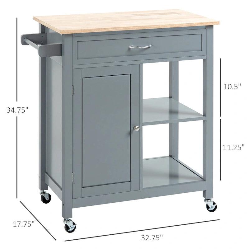 HOMCOM Chariot de cuisine, desserte à roulettes avec plateau en bois, étagère ouverte et tiroir de rangement pour salle à manger, cuisine