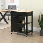 HOMCOM Chariot de cuisine, desserte à roulettes avec plateau en bois, étagère ouverte et tiroir de rangement pour salle à manger, cuisine