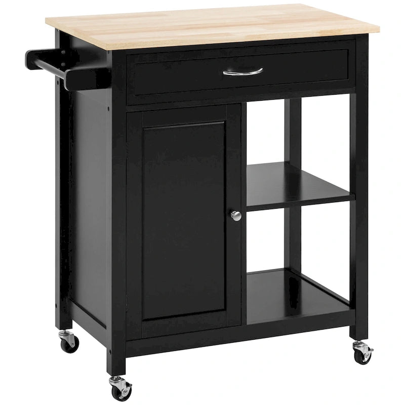 HOMCOM Chariot de cuisine, desserte à roulettes avec plateau en bois, étagère ouverte et tiroir de rangement pour salle à manger, cuisine