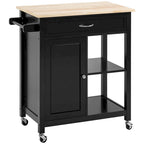 HOMCOM Chariot de cuisine, desserte à roulettes avec plateau en bois, étagère ouverte et tiroir de rangement pour salle à manger, cuisine