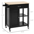 HOMCOM Chariot de cuisine, desserte à roulettes avec plateau en bois, étagère ouverte et tiroir de rangement pour salle à manger, cuisine