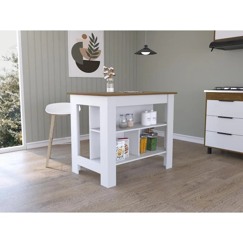 TUHOME Îlot de cuisine décontracté en bois Cala à 3 étagères