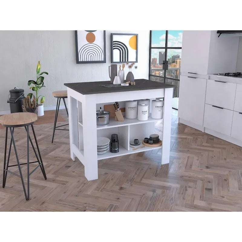 TUHOME Îlot de cuisine décontracté en bois Cala à 3 étagères