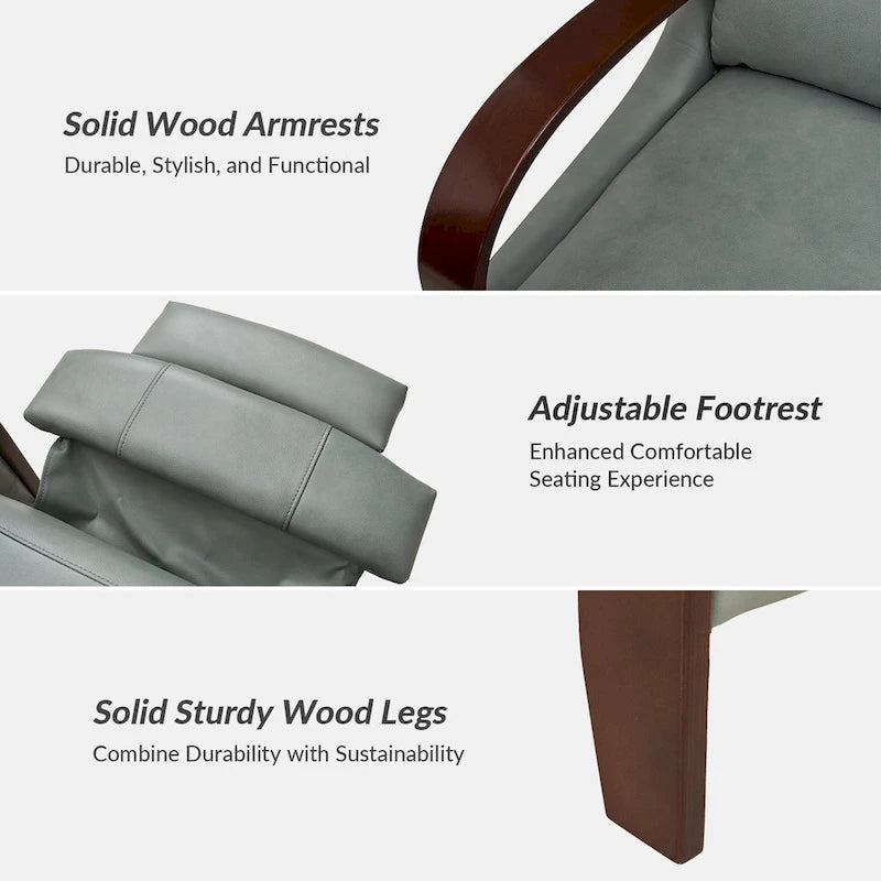 Fauteuil inclinable manuel Alex Mid-century Modern Cigar en cuir véritable avec accoudoirs incurvés en bois