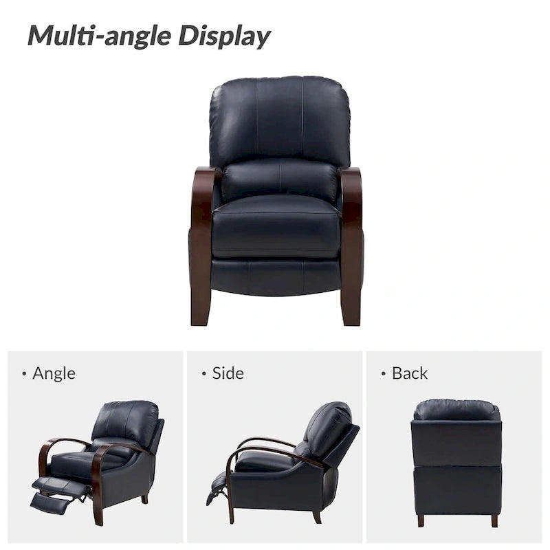 Fauteuil inclinable manuel Alex Mid-century Modern Cigar en cuir véritable avec accoudoirs incurvés en bois