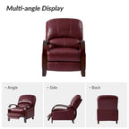 Fauteuil inclinable manuel Alex Mid-century Modern Cigar en cuir véritable avec accoudoirs incurvés en bois