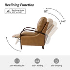 Fauteuil inclinable manuel Alex Mid-century Modern Cigar en cuir véritable avec accoudoirs incurvés en bois