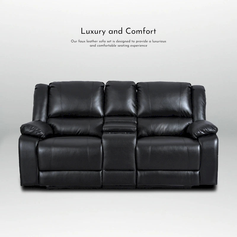 Causeuse inclinable manuelle en similicuir, style contemporain, largeur 72 po