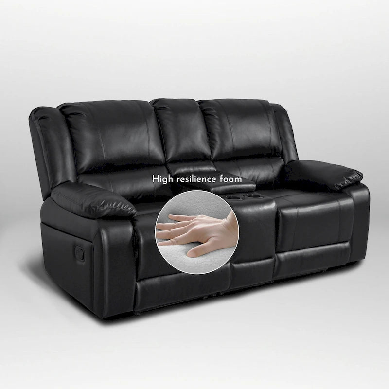 Causeuse inclinable manuelle en similicuir, style contemporain, largeur 72 po
