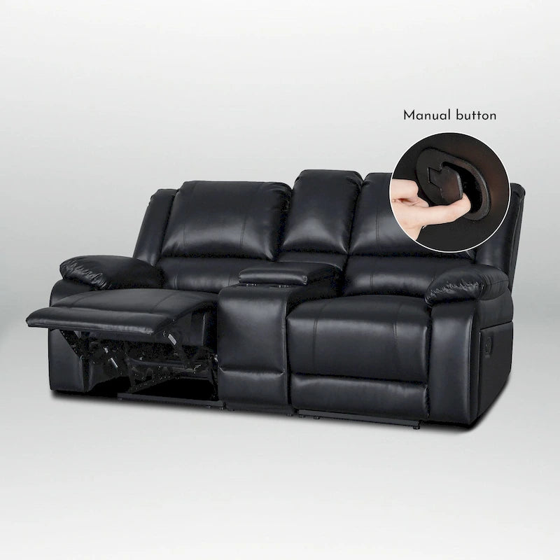 Causeuse inclinable manuelle en similicuir, style contemporain, largeur 72 po