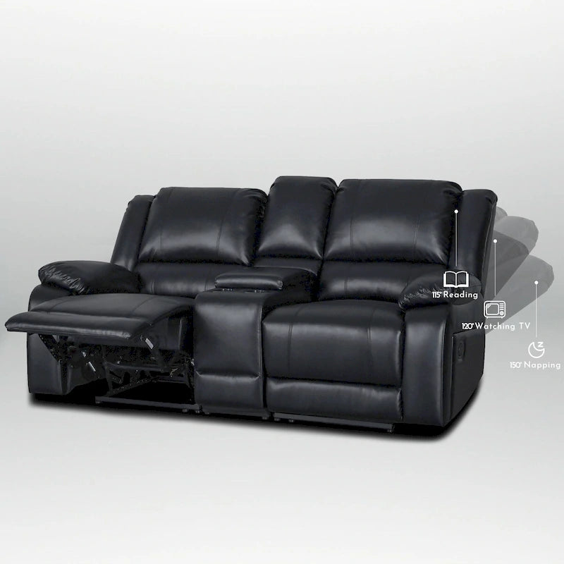 Causeuse inclinable manuelle en similicuir, style contemporain, largeur 72 po