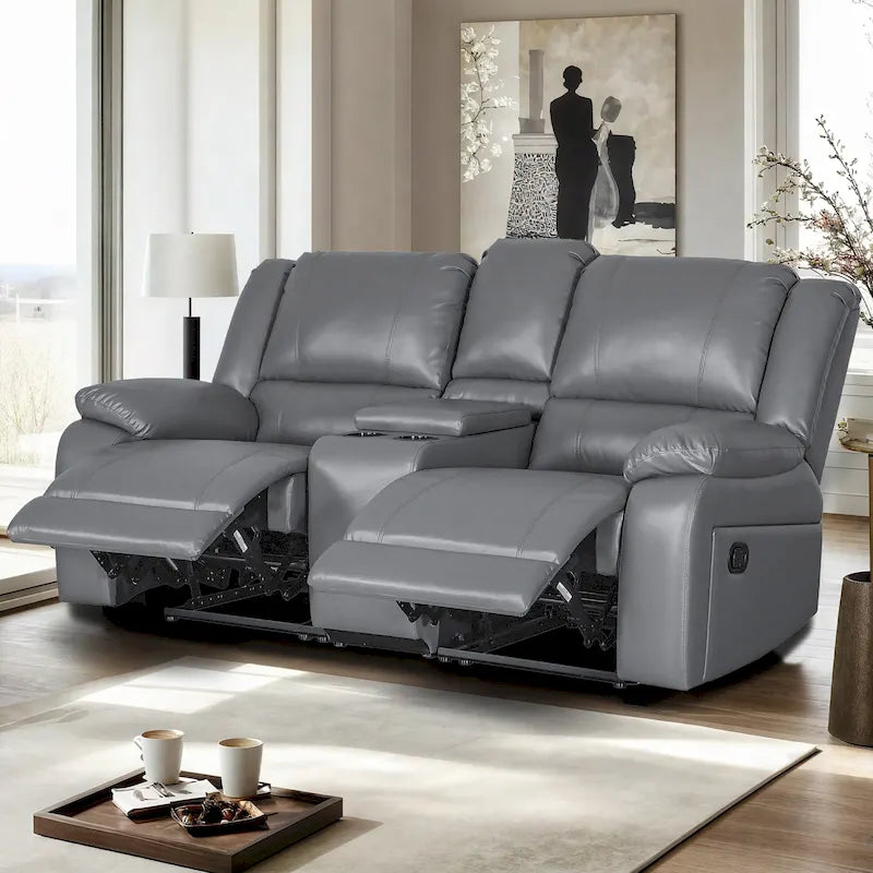 Causeuse inclinable manuelle en similicuir, style contemporain, largeur 72 po