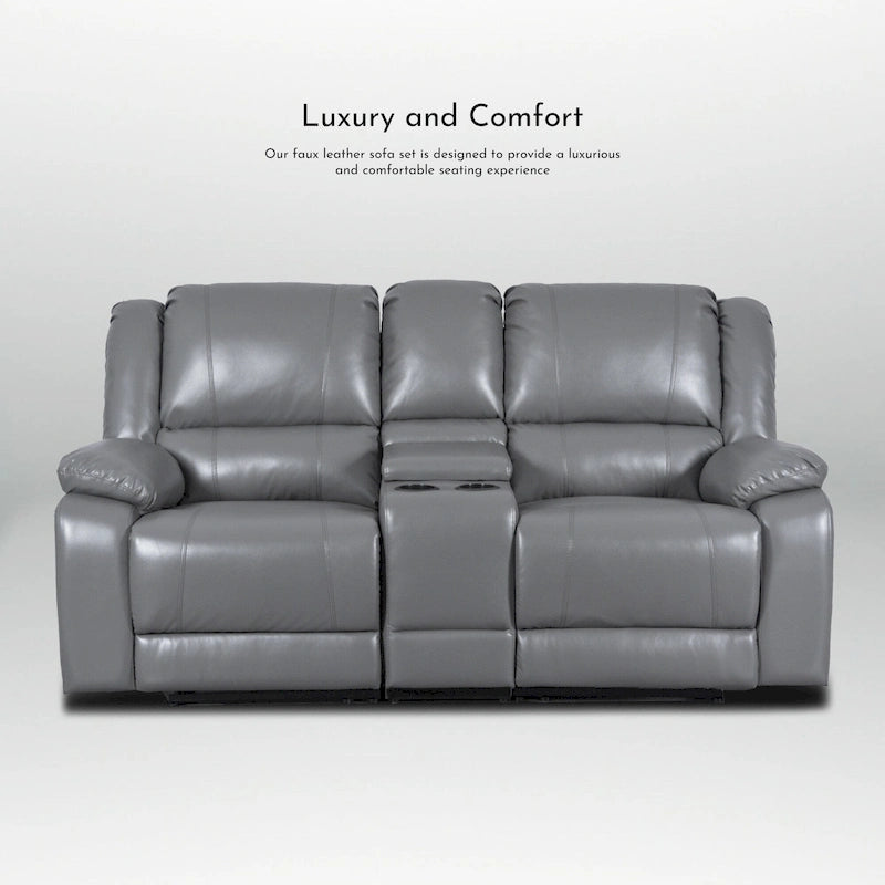Causeuse inclinable manuelle en similicuir, style contemporain, largeur 72 po
