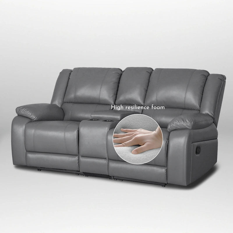 Causeuse inclinable manuelle en similicuir, style contemporain, largeur 72 po