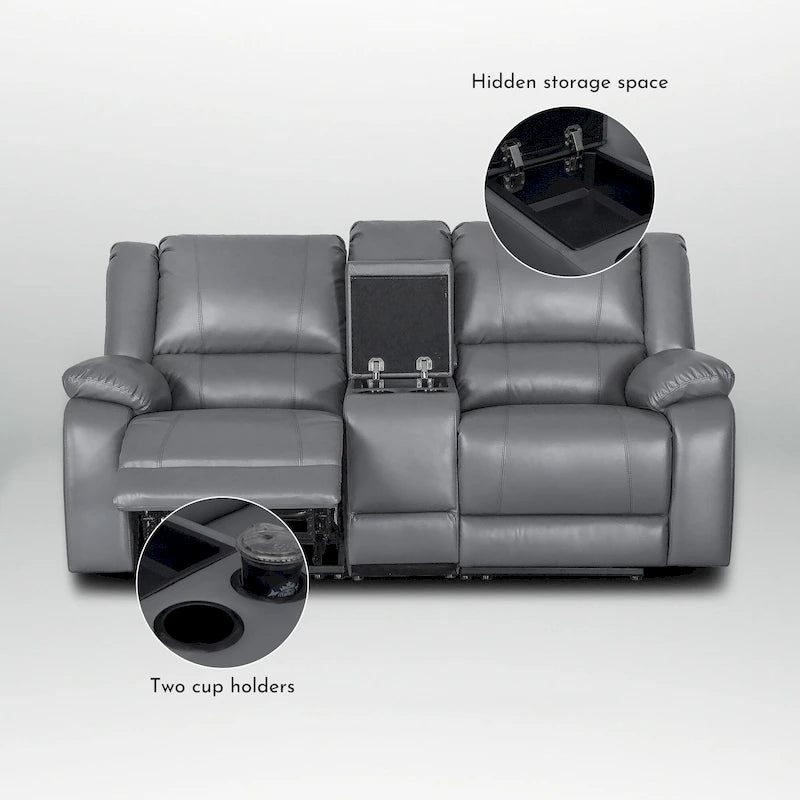 Causeuse inclinable manuelle en similicuir, style contemporain, largeur 72 po