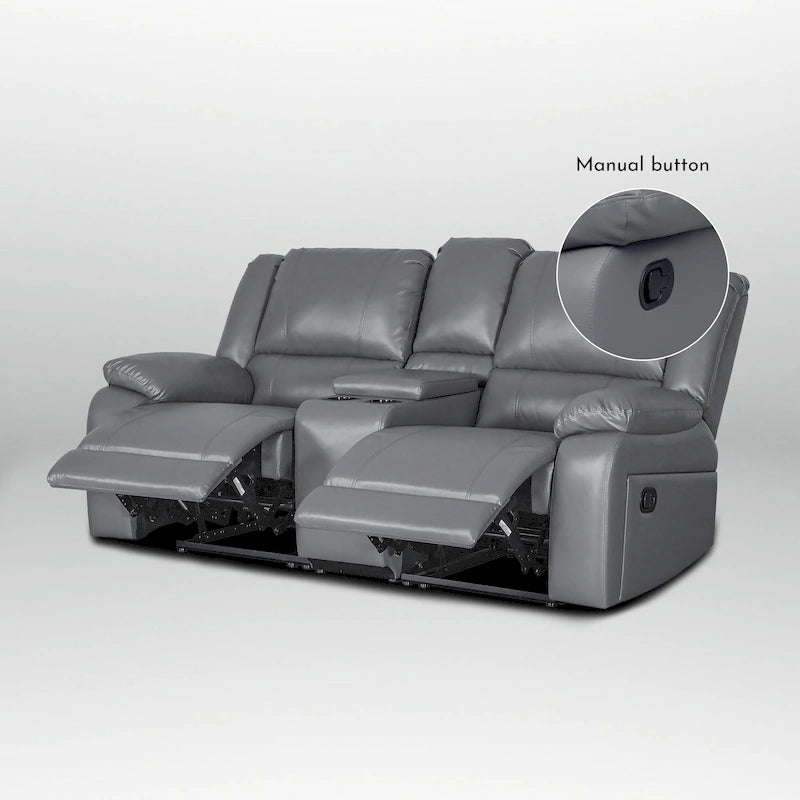 Causeuse inclinable manuelle en similicuir, style contemporain, largeur 72 po