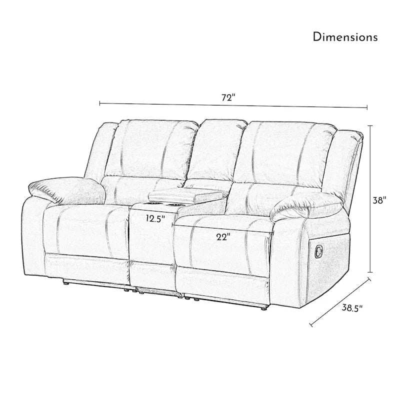 Causeuse inclinable manuelle en similicuir, style contemporain, largeur 72 po