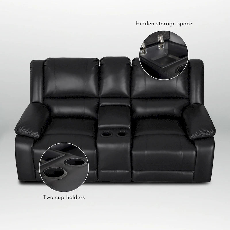 Causeuse inclinable manuelle en similicuir, style contemporain, largeur 72 po