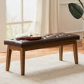 Banc capitonné pour bout de lit, banc d'entrée Beige/Noir/Marron Bois massif, cuir, tissu 112 cm